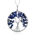 1pc Tree of Life Prosperity Necklace, Natural Blue Lapis Lazuli Gemstone Pendant, 26 inch Surgical Stainless Steel Chain, GGP9-4