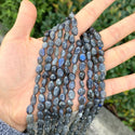 Natural Blue Flash Black Labradorite Gemstone Oval Tumbled Pebble Beads, Irregular, 6mm to 8mm, Hole ID 1mm, 15 Inch/1 Strand, GZ11-67