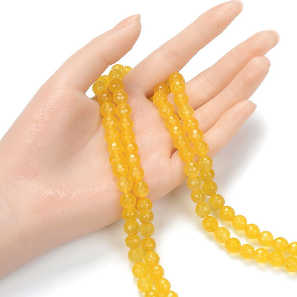 Natural Yellow Lemon Jade Gemstone Faceted Round Beads, 8mm, Hole ID 1mm, 14 Inch/1 Strand, GH-F20