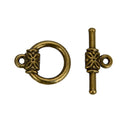 10 Sets Flower Round Toggle Clasps, T-Bar Closure, Antique Bronze Plated Brass, 15mm, CF183-4