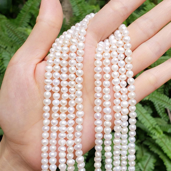 Adabele Natural Grade A Potato Round Pearl Beads, White Cultured Freshwater Pearls, 4 - 5mm, 1 Strand/14 Inch, FP2-45