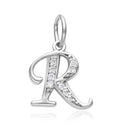 1pc 925 Sterling Silver Letter R Charm, Tarnish Resistant Rhodium Plated, Cubic Zirconia CZ Name Initial Pendant Drop,SSP-C18