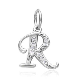 1pc 925 Sterling Silver Letter R Charm, Tarnish Resistant Rhodium Plated, Cubic Zirconia CZ Name Initial Pendant Drop,SSP-C18