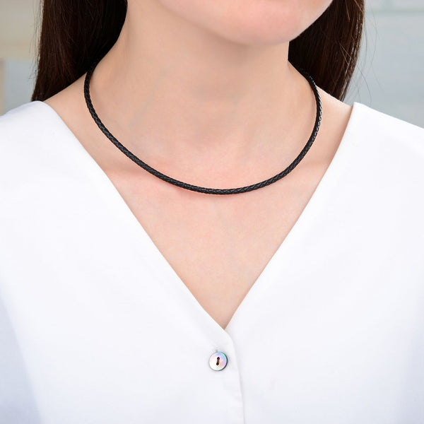 1pc Braided Black Leather Cord Necklace, Sterling Silver Clasp, 3mm Diameter, Length Selections: 16 inch/18 inch