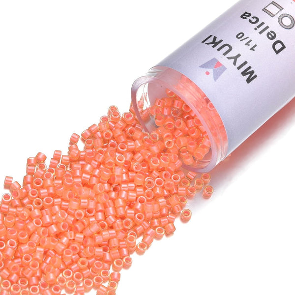 30g Miyuki Delica 11/0 Seed Beads, Translucent Luminous Dyed Orange DB2047