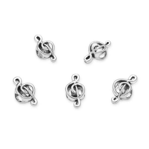 20pcs Music Note Sign Large Hole Beads, Hole ID 4.5mm, Antique Silver, Zinc Alloy Metal, MEC-F7