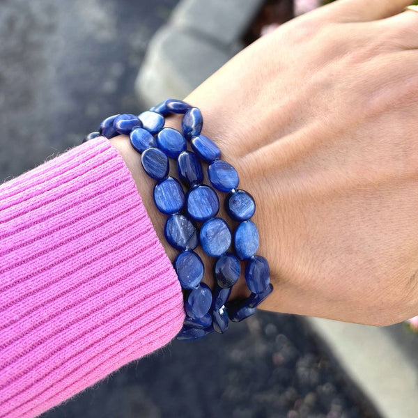 1 Strand Stretch Natural Blue Kyanite Free Form Gemstone Bracelet, 7-10mm Beads, Length Selections: 7 inch/7.5 inch