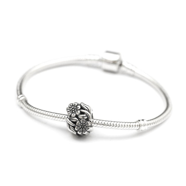 1pc Solid 925 Sterling Silver Flower Bead Charm, Compatible with Pandora All Other Charm Bracelet, EC238