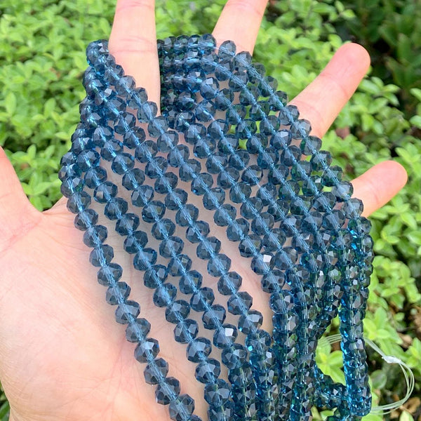 140pcs Creative Club Faceted Rondelle Crystal Glass Beads, Dark Sapphire Blue, 8x6mm, Hole ID 1.1mm, CCR820