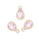 10pcs Grade A October Pink Teardrop Birthstone Charm Drop, 18K Yellow Gold Plated Brass, Size Selections: 11x7mm, 14x8mm, 16x9mm