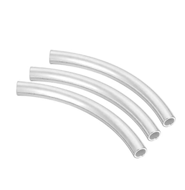 10pcs 925 Sterling Silver Curved Noodle Tubes, Hole ID 1mm, Size Selections: 15mm/20mm/30mm