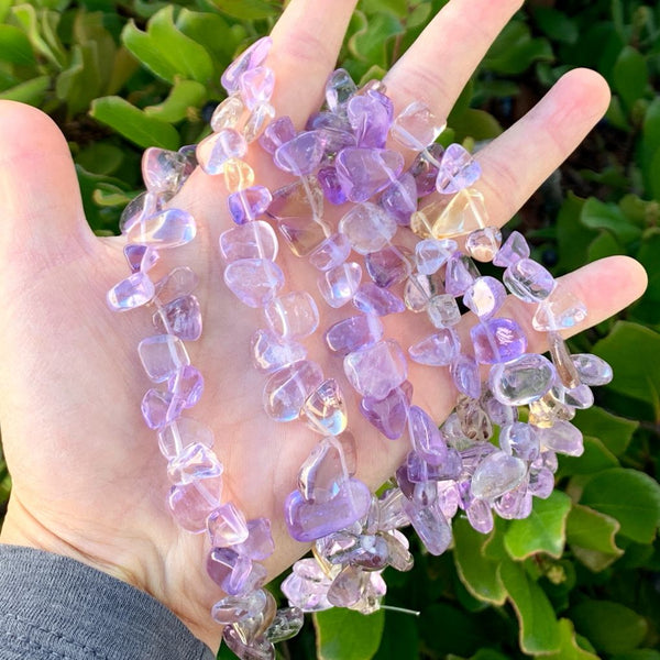 Natural Ametrine Purple Yellow Crystal Gemstone Petal Keishi Beads, Irregular, 10mm-20mm, Hole ID 1mm, 1 Strand/15 Inch, GZ6-37