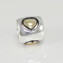1pc Solid 925 Sterling Silver Forever Love Gold Heart Bead Charm, Compatible with Pandora All Other Charm Bracelet, EC87