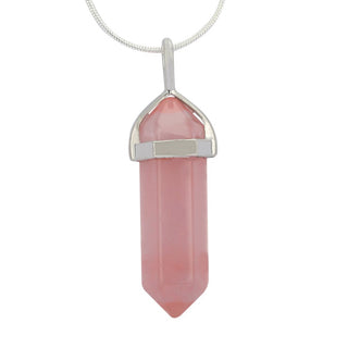 1pc Cherry Quartz Pink Gemstone Pendant Necklace, 18 Inch Surgical Stainless Steel Chain, GGP-C11