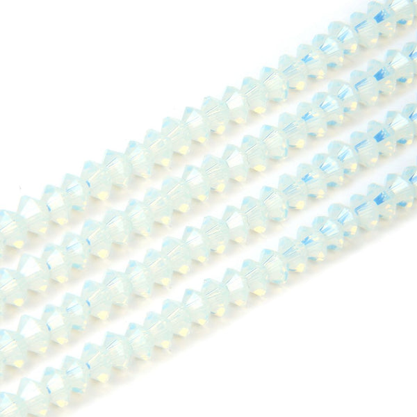 200pcs Creative Club Faceted Flat Bicone Rondelle Crystal Glass Beads #5305, White Opal, 6x4mm Small, Hole ID 1mm, CC3R634