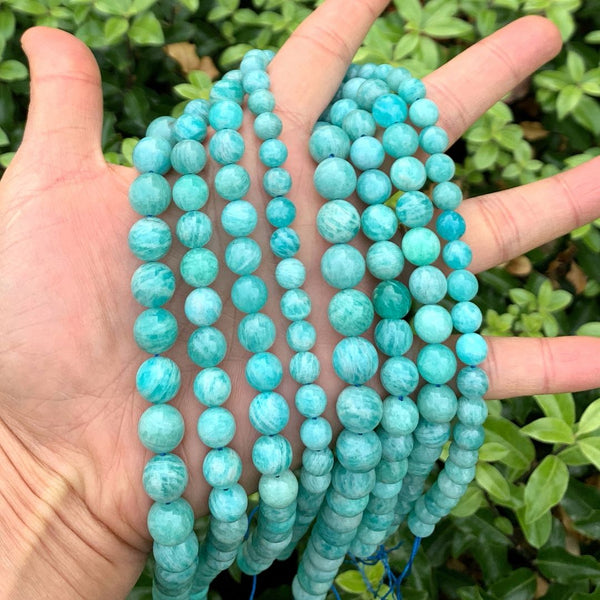 Natural Grade A Brazil Amazonite Gemstone Round Beads, 15 Inch/1 Strand, Size Selections: 4mm/6mm/8mm/10mm
