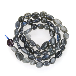 Natural Blue Flash Black Labradorite Gemstone Oval Tumbled Pebble Beads, Irregular, 6mm to 8mm, Hole ID 1mm, 15 Inch/1 Strand, GZ11-67