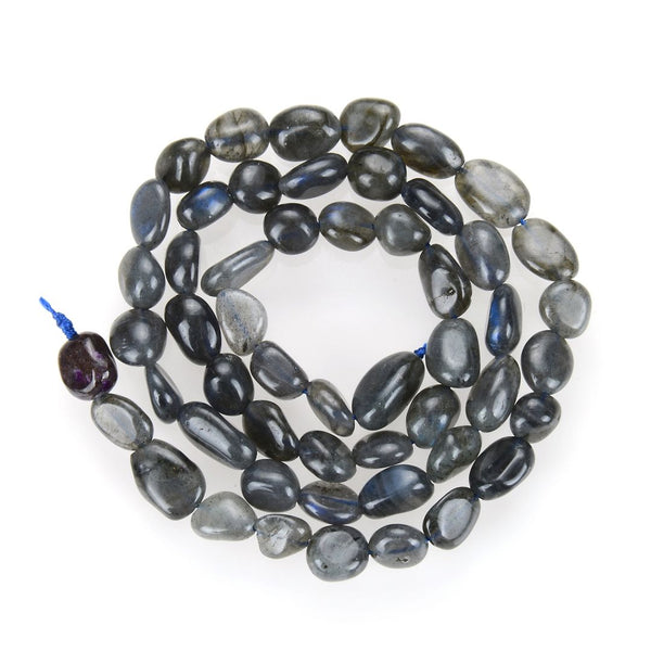 Natural Blue Flash Black Labradorite Gemstone Oval Tumbled Pebble Beads, Irregular, 7mm to 9mm, Hole ID 1mm, 15 Inch/1 Strand, GZ12-67