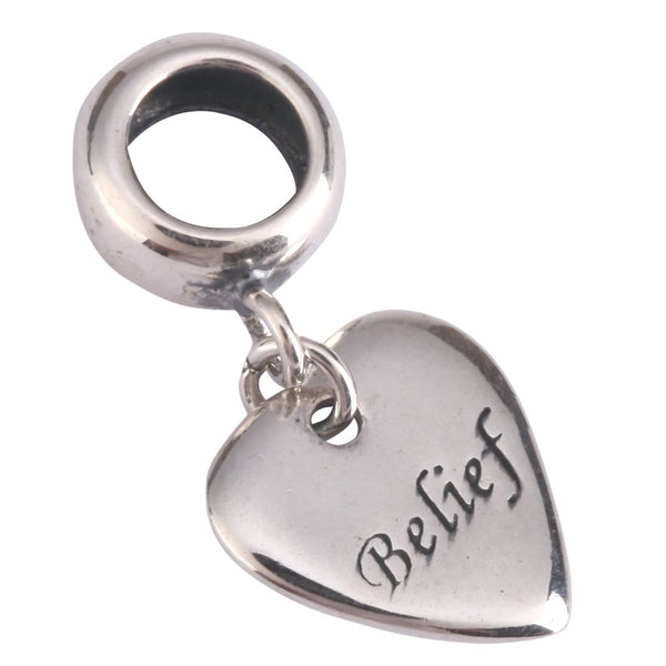 1pc Solid 925 Sterling Silver Belief Faith Heart Bead Charm, Compatible with Pandora All Other Charm Bracelet, EC508