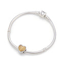 1pc 925 Sterling Silver Love Heart November Birthstone Bead Charm, Yellow Topaz Cubic Zirconia CZ, 10mm, Hole ID 4.5mm, EC1-L11