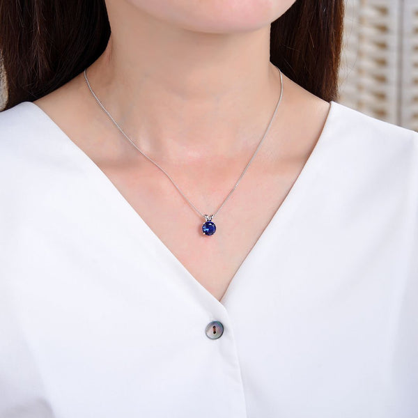 925 Sterling Silver September Birthstone Solitaire Necklace, 8mm/2 Carat Blue Sapphire Cubic Zirconia CZ, Length Selections: 16 inch/18 inch