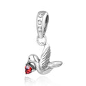 1pc 925 Sterling Silver Bird Charm, Freedom Lover January Birthstone Charm Drop, Siam Red Garnet Cubic Zirconia CZ, 20mm Long, Hole ID 4.5mm, EC1-D1