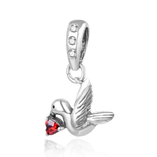 1pc 925 Sterling Silver Bird Charm, Freedom Lover January Birthstone Charm Drop, Siam Red Garnet Cubic Zirconia CZ, 20mm Long, Hole ID 4.5mm, EC1-D1