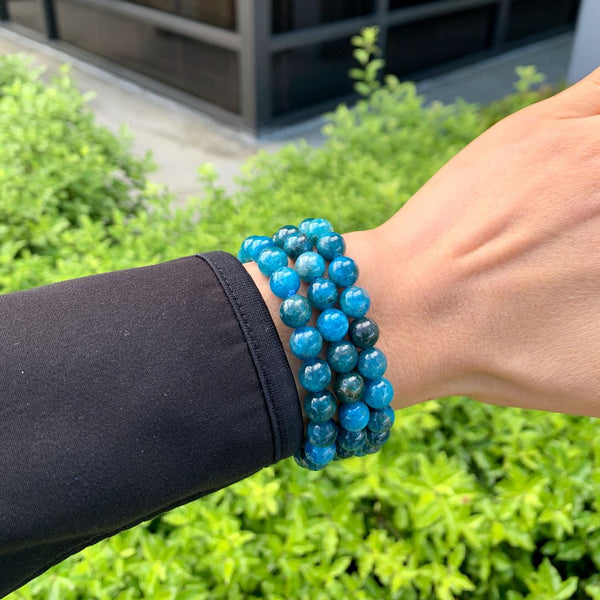 1 Strand Stretch Natural Blue Apatite Beaded Gemstone Bracelet, 8mm Bead, Length Selections: 7 inch/7.5 inch/8 inch/8.5 inch