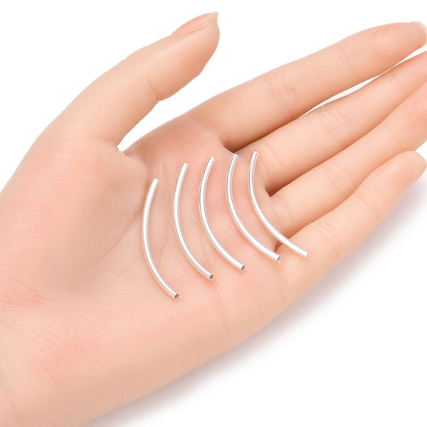10pcs 925 Sterling Silver Curved Noodle Tubes, Hole ID 1.5mm, Size Selections: 20mm/25mm/30mm/35mm/40mm