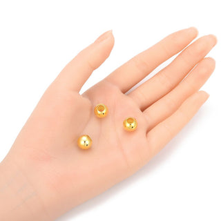 50pcs Tarnish Resistant Large Hole Round Beads, 18K Yellow Gold Plated Brass, Size Selections: 6mm/8mm/10mm