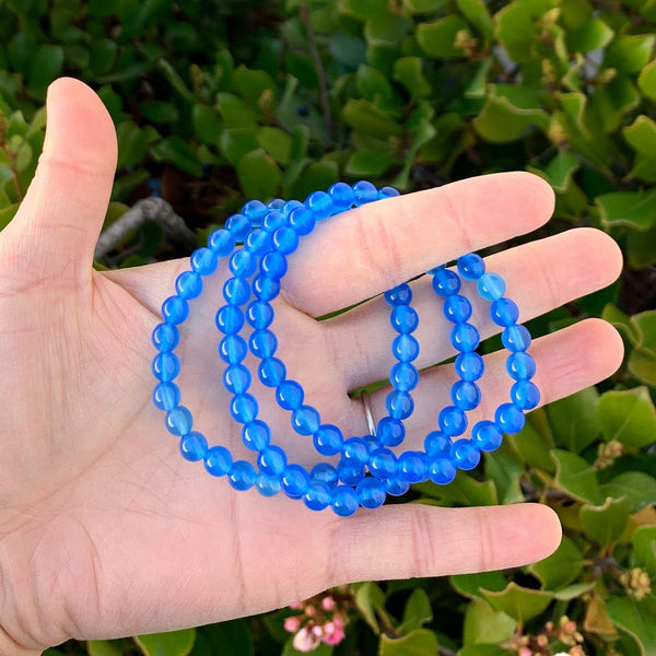 1 Strand Stretch Natural Blue Agate Beaded Gemstone Bracelet, 6mm Beads, Length Selections: 7 inch/7.5 inch/8 inch