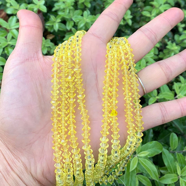 200pcs Creative Club Faceted Flat Bicone Rondelle Crystal Glass Beads #5305, Light Topaz, 6x4mm Small, Hole ID 1mm, CC3R609