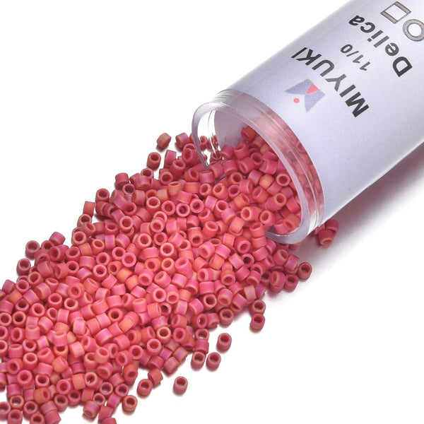 7.5g Miyuki Delica 11/0 Seed Beads, Opaque Matte Rainbow Orange Red DB874