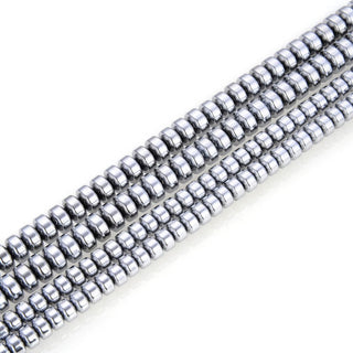 Grade A Natural Hematite Gemstone Rondelle Beads, White Gold Plated, 1 Strand/15 Inch, 6x4mm, Hole ID 1mm, GFC8-4
