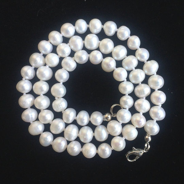 Natural Grade A+ Potato Round White Cultured Freshwater Pearl Necklace, 6-7mm Pearl Strand, Length Selections: 16 inch/18 Inch