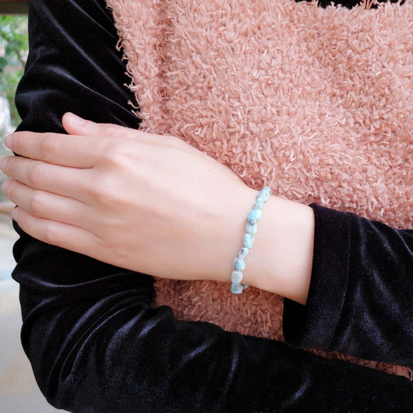 1 Strand Stretch Natural Blue Larimar Free Form Gemstone Bracelet, 5-8mm Small Beads, Length Selections: 7 inch/7.5 inch