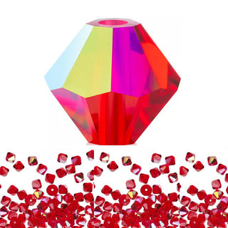 50pcs Preciosa Faceted Bicone Crystal Beads, Light Siam AB (Red), 6mm, Hole ID 1mm, Pre-B660