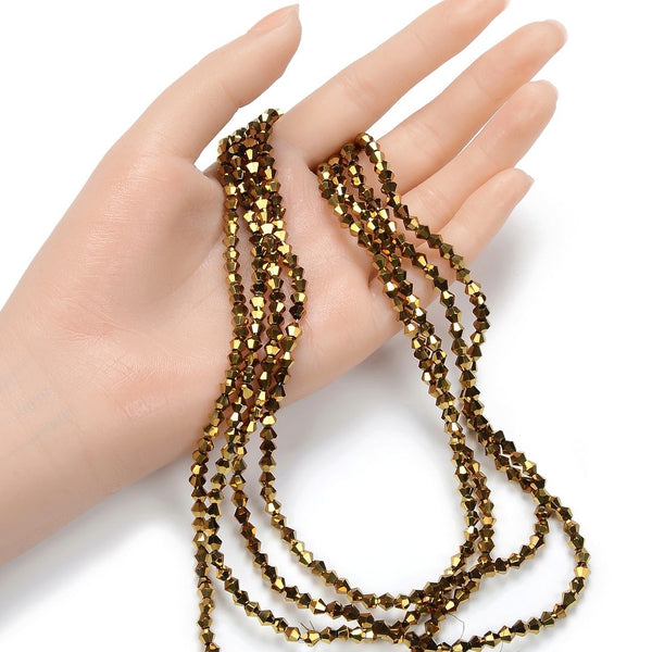 500pcs Creative Club Faceted Bicone Crystal Glass Beads, Gold Aurum, 4mm (0.16 Inch) Small Tiny, Hole ID 0.9mm, CCB433