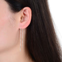 1 Pair 925 Sterling Silver Threader Earrings, Pull Through Dangle Box Chain with Tiny 2mm Ball, Length Selections: 2/3/4/5/6 Inch