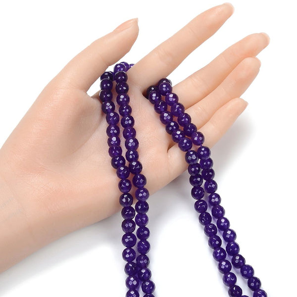 Natural Amethyst Purple Jade Gemstone Faceted Round Beads, 8mm, Hole ID 1mm, 14 Inch/1 Strand, GH-F17
