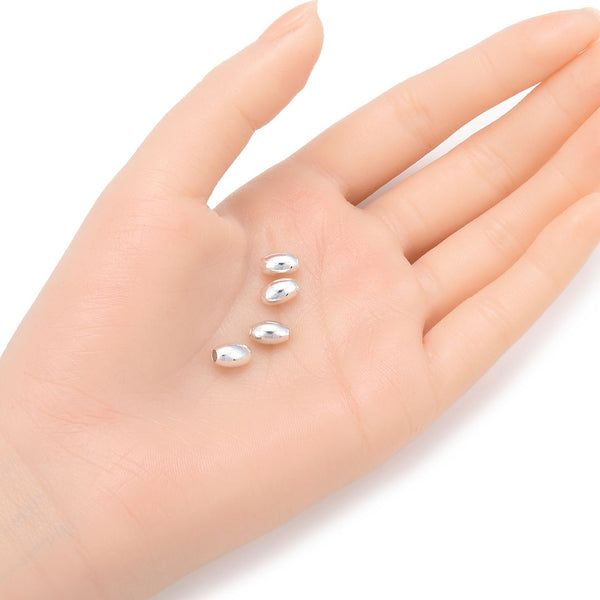 500pcs Tarnish Resistant Oval Beads, Sterling Silver Plated Brass, Size Selections: 7x4mm, 8x5mm, 10x6mm, 12x7mm