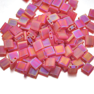 10g Miyuki Full Tila Square Seed Beads 5x5mm Matte Rainbow Light Fire Red TL-140FR