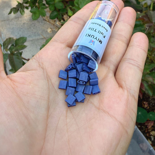 10g Miyuki Full Tila Square Seed Beads 5x5mm, Matte Denim Blue (TL-2075)