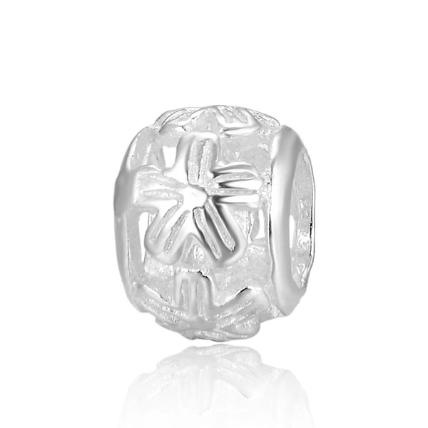 5pcs 925 Sterling Silver Large Hole Flower Pattern Round Beads, 8.5mm, Hole ID 4.8mm, SS58