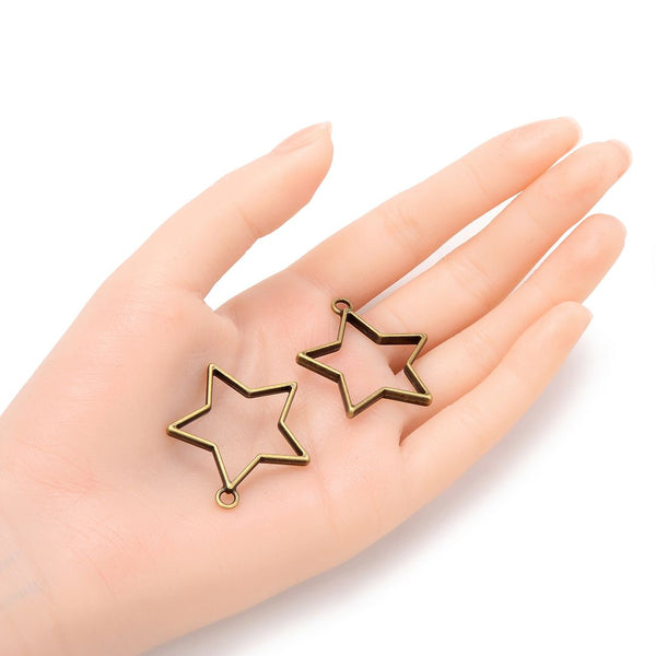 20pcs Open Back Star Bezel Blanks, Pendant Base, Large Resin Mold, Tarnish Resistant Antique Bronze, 35x32mm,  CF287-5