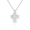 1pc Natural Druzy Crystal Pendant Necklace, Clear AB Cross Drop Small Gemstone Pendant, 18 inch Stainless Steel Surgical Chain, GGP19-5