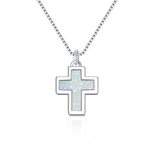 1pc Natural Druzy Crystal Pendant Necklace, Clear AB Cross Drop Small Gemstone Pendant, 18 inch Stainless Steel Surgical Chain, GGP19-5