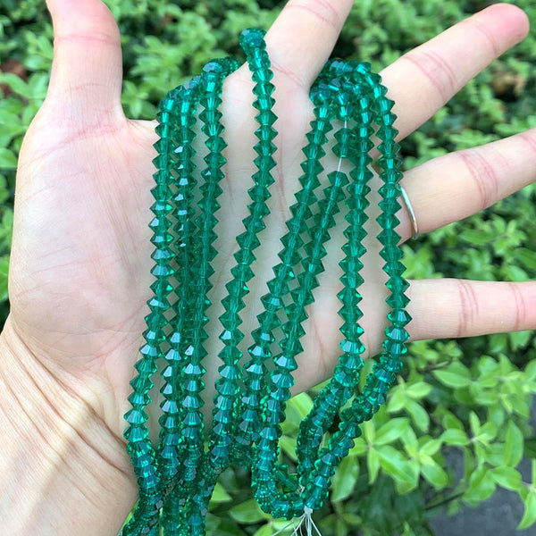 200pcs Creative Club Faceted Flat Bicone Rondelle Crystal Glass Beads #5305, Emerald Green, 6x4mm Small, Hole ID 1mm, CC3R624