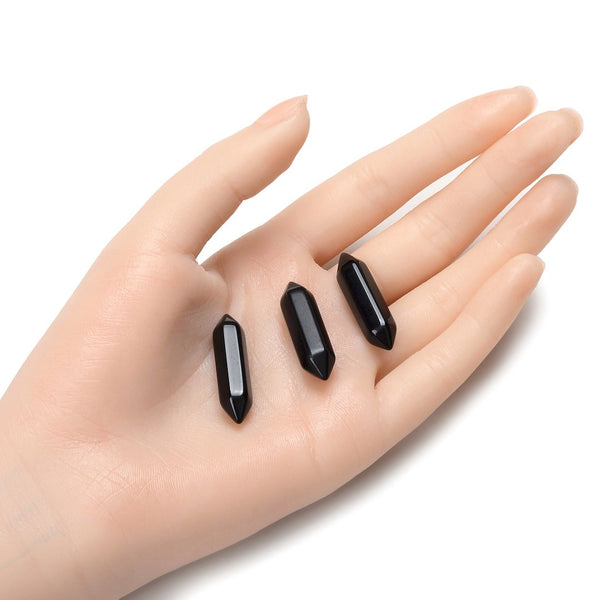 4pcs Natural Black Obsidian Double Point Gemstone Wand, 32mm Loose Cut Stones, G3P-E9