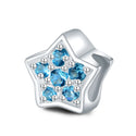 1pc 925 Sterling Silver Star Charm March Birthstone Bead Charm, Blue Aquamarine Cubic Zirconia CZ, 10x9.5mm, Hole ID 4.5mm, EC1-K3